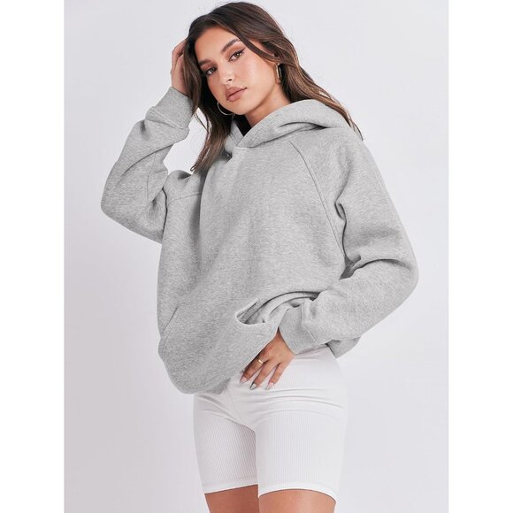 Women Light Grey Hoodies Oversized Fleece Long Sleeve Comfy Casual Sweatshirts - Picture 3 of 7